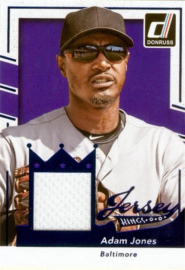 Adam Jones oyuncu yıpranmış jersey yama beyzbol kartı (Baltimore Orioles) Donruss Jersey Kings JKAJ-MLB Oyun Kullanılan