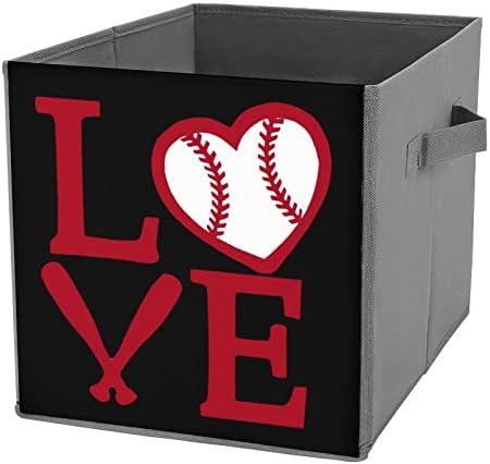 Seviyorum Beyzbol Katlanabilir eşya kutuları Baskılı Kumaş Küp Sepetleri Kutuları Kolları ile Giysi için Oyuncaklar, 11x11x11