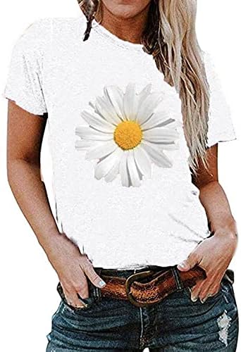 Çiçek Baskı T Shirt Kadınlar için Yuvarlak Boyun Kısa Kollu Tee Üstleri 2023 Yaz Casual Bluzlar