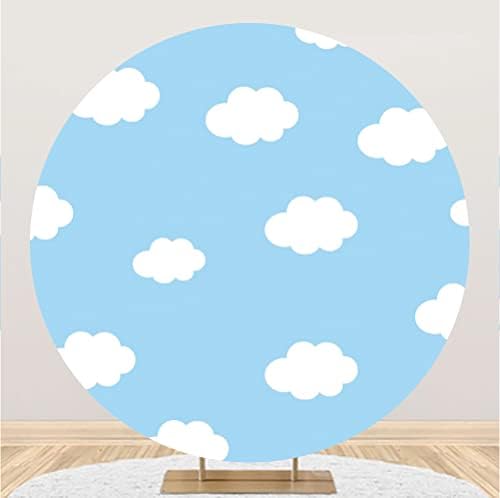 Renaiss 7.5x7. 5ft Mavi Gökyüzü Yuvarlak Zemin Kapak Photoshoot Çocuklar Yetişkinler için Portre Beyaz Kabarık Bulutlar Daire
