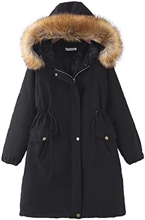 Bayan Kapşonlu Ceketler Sıcak Büyük İpli Yaka Uzun Pamuk Yastıklı Bel Tiner Kalın Artı Boyutu Mont Kış Tops