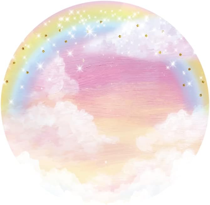 AOFOTO 7.2x7. 2ft Renkli Bulut Yuvarlak Zemin Suluboya Pastel Gökkuşağı Altın Glitter Yıldız Gökyüzü Fotoğraf Arka Plan Çocuklar