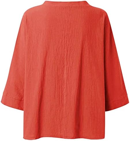 Amikadom Yanmış Turuncu Dalma Yaka Keten Bluz Kadınlar 3/4 Kollu Kanatları Gevşek Fit Brunch Meme Kanseri Bluzlar Tişörtleri