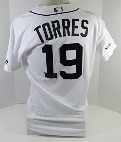 2019 Detroit Tigers Carlos Torres 19 Oyun Kullanılan Beyaz Forması MLB 150 Yama 42 82 - Oyun Kullanılan MLB Formaları