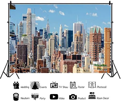 OERJU 12x10ft New York Şehir Manzaralı Fotoğraf Arka Plan Yukarı Doğu Yakası Şehir Binaları Mavi Gökyüzü Beyaz Bulutlar Şehir