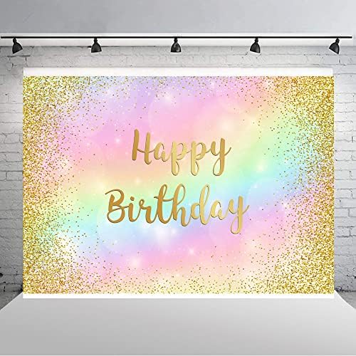 Ticuenicoa 7×5ft Gökkuşağı Mutlu Doğum Günü Zemin Altın Bokeh Kızlar 1st 2nd Doğum Günü Tatlı 16 Parti Afiş Süslemeleri Renkli