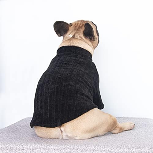 ıChoue Pet Köpek Kış Sıcak Kazak Elbise Balıkçı Yaka Fransız Bulldog Frenchie Shiba Inu Kadife Soğuk Hava Kazak Ceket Gömlek-Siyah