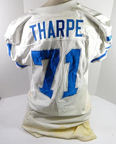 1998 Detroit Aslanları Larry Tharpe 71 Oyun Kullanılmış Beyaz Forma 52 DP32686-İmzasız NFL Oyun Kullanılmış Formalar