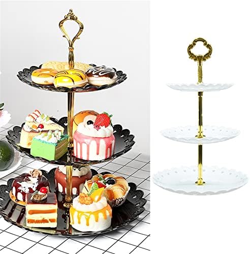 AMABEAgp Servis tepsisi Üç katmanlı kek Standı Düğün Parti Tatlı Masa Şeker meyve tabağı Kek Kendi Kendine Yardım Ekran Ev