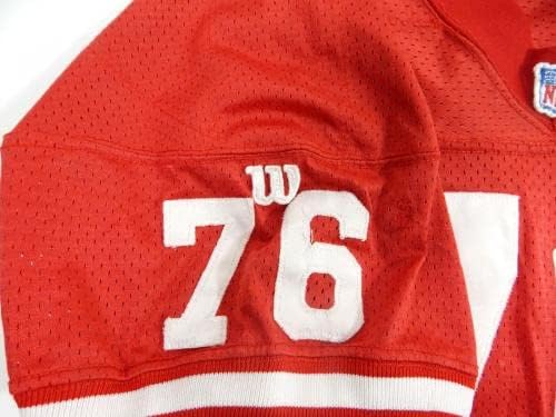1980'lerin sonu 1990'ların başı San Francisco 49ers 76 Oyun Kullanılmış Kırmızı Forma 52 758-İmzasız NFL Oyunu Kullanılmış