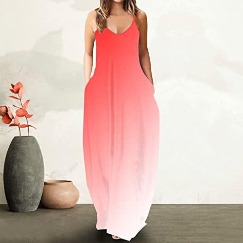 Kadınlar için uzun Maxi Elbise, Cepler ile yaz Güneş Elbiseler Spagetti Kayışı Kolsuz Çiçek Rahat Düğün Konuk Elbiseler
