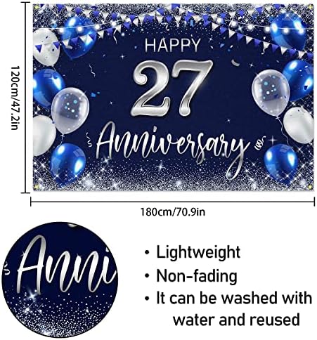 Mutlu 27th Yıldönümü Zemin Afiş Dekor Lacivert-gümüş parıltılı Mutlu 27 Yıl Düğün Yıldönümü Partisi Tema Süslemeleri Kadın