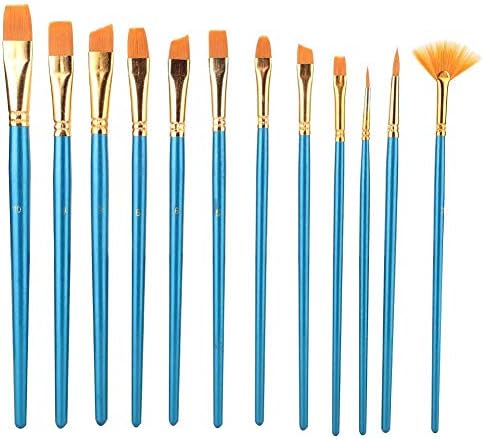 12 Adet Boya Fırçaları Naylon, Boya Fırçaları Boya Fırçası Setleri Saç Fırçası Kalem Seti Mavi Çubuk 2 Adet Boya Tepsisi