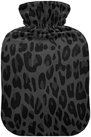 Oarencol Siyah Leopar Sıcak Su Şişesi Afrika Hayvan Derisi Baskı Sıcak Su Torbası Kapaklı Sıcak ve Soğuk Kompres için 1 Litre