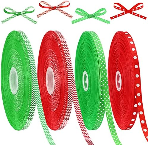 400 Yard Noel Grogren Kurdele 0.39 İnç Nokta Zanaat Şerit Kırmızı ve Yeşil Çizgili Noel Hediyesi Şerit noel hediyesi Sarma