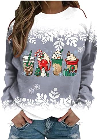 Fandream Şükran Tişörtü Kadınlar için Merry Christmas Kukuletası Boyun Hiçbir Kaput T Shirt Atletik Klasik Bayan Kazak