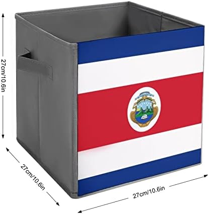Kosta Rika Bayrağı Katlanabilir Kumaş Saklama Küpleri Kutusu 11 İnç Katlanabilir eşya kutuları Kolları ile