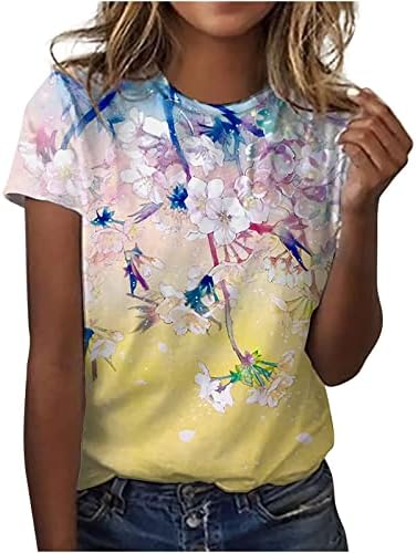 Kızlar Kısa Kollu Gömlek Erik Çiçeği Grafik Gevşek Fit Bluz Gömlek Crewneck Salonu Yaz Sonbahar Gömlek 2023 2R