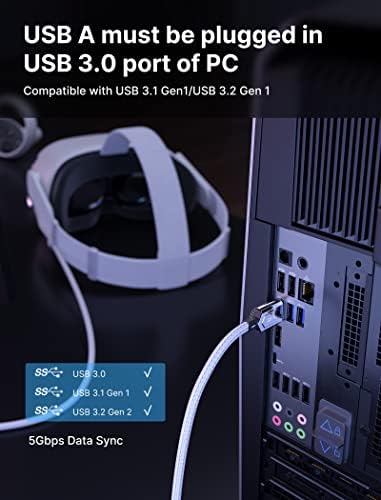 JSAUX Bağlantı Kablosu 20 FT Meta/Oculus Quest 2 Aksesuarları ve PC/Steam VR ile Uyumlu, Yüksek Hızlı PC Veri Aktarımı, USB