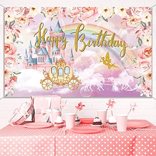 Prenses Doğum Günü Partisi Süslemeleri Malzemeleri Prenses Tema Arka Plan Afiş Kız Doğum Günü Partisi Favor için Altın ve