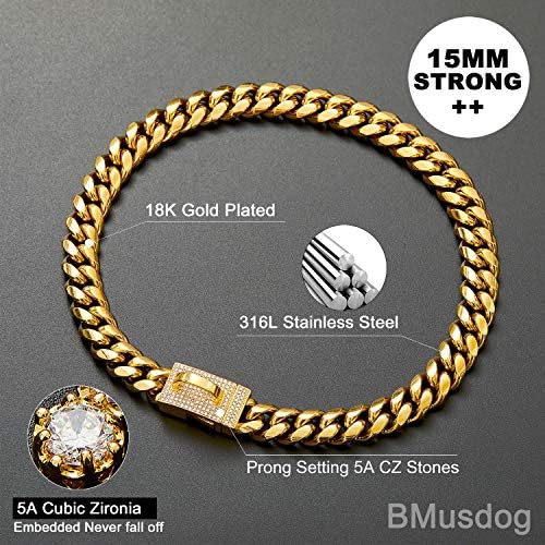 Altın Köpek Zinciri Yaka Metal Zincir Yaka Kübik Zirkonya Tasarımı ile Güvenli Toka, 18 K Küba Link Zinciri Ağır Çiğnemek