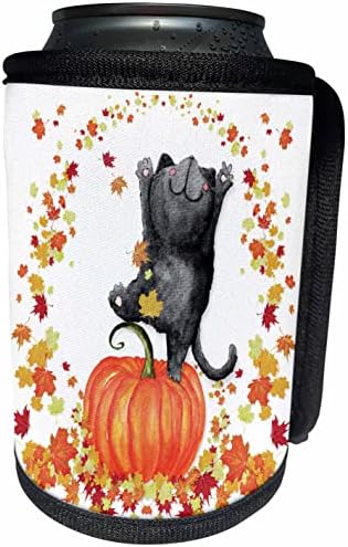 3dRose Düşen bir Kabak Sonbahar Hasatında Dans Eden Kara Kedi. - Şişe Sargısını Soğutabilir (cc-360902-1)