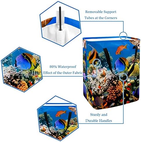 Mercan Resif Baskı Katlanabilir çamaşır sepeti, 60L Su Geçirmez çamaşır sepetleri çamaşır Kutusu Giysi Oyuncak Depolama Yurt