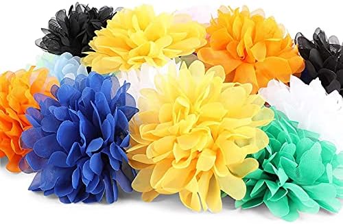 DIY El Sanatları için şifon Kumaş yapay çiçekler, kızın çiçekli saç bantları, 12 Renk (4 inç, 24 Adet)