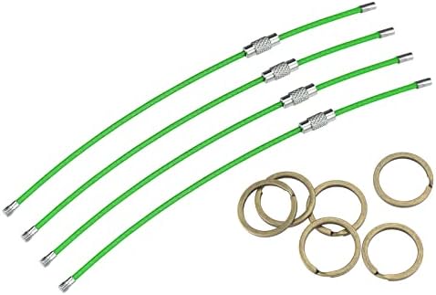 MECCANİXİTY Paslanmaz Çelik Tel Anahtarlık Kabloları 6 PVC Kaplı Döngü Yeşil 4 adet, bölünmüş Anahtarlık 1 Düz Açık Atlama