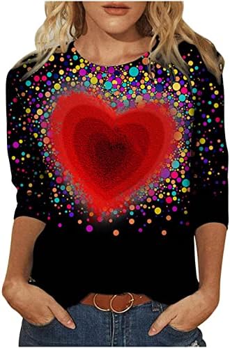 Kadınlar için sevgililer Gömlek, Yuvarlak Boyun Uzun Kollu Kazak Aşk Kalp Grafik Tişörtü Çift Gömlek Tops