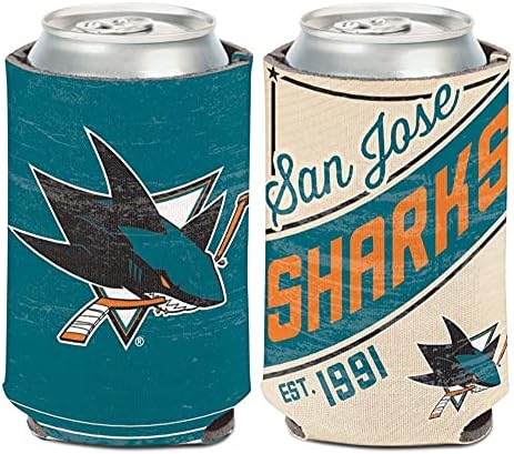 Caseys NHL San Jose Köpekbalıkları Vintage Tasarım 1'li Paket 12 oz Soğutabilir. (Katlanabilir, 2 Taraflı Tasarım), kırmızı,