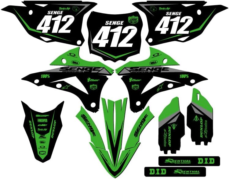 2014-2021 KX 100 İkili Yeşil Senge Grafik Komple Kiti ile Binici Kimlik Kawasaki ile uyumlu