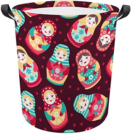 Renkli Sevimli Rus Bebekler çamaşır kollu sepet Yuvarlak Katlanabilir çamaşır sepeti Depolama Sepeti Yatak Odası Banyo için