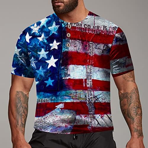 2023 Yeni erkek Amerikan Bayrağı Vatansever Kısa Kollu Bağımsızlık Günü T Shirt Üstleri Mock Balıkçı Yaka Erkekler Petite