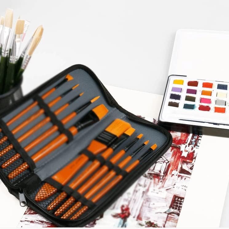 CEHSG 10 adet Suluboya Yağlıboya Çok Fonksiyonlu Naylon Fırça Bez Çanta ile Sanat Malzemeleri Fırça Seti (Renk: Siyah, Boyut