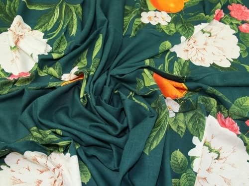 Lady McElroy Portakal Çiçeği Keten Viskon Kumaş Yeşil - metre başına