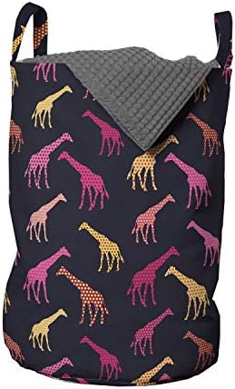 Ambesonne Zürafa Çamaşır Torbası, Noktalı ve Canlı Renkli Hayvanat Bahçesi Hayvan Silüetleri Yenilikçi Yaban Hayatı Deseni,