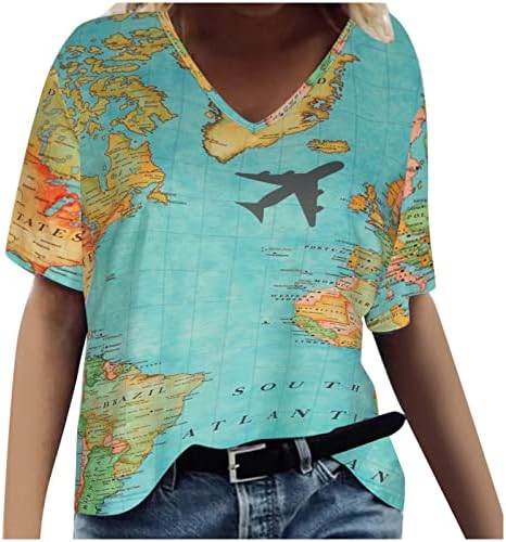 Derin V Boyun Bluz Kadın Sonbahar Yaz Giyim Ülke Konser Kısa Kollu Pamuklu Grafik Üst Tshirt Kızlar için LK