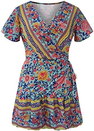 Kadın 2023 İlkbahar yaz elbisesi Boho Çiçek Baskılı V Boyun Fırfır Şifon elbiseler Salıncak Bir Çizgi Plaj Mini Elbise