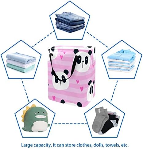 Sevimli Panda ile Kalp Desen Baskı Katlanabilir Çamaşır Sepeti, 60L Su Geçirmez çamaşır sepetleri Çamaşır Kutusu Giysi Oyuncaklar