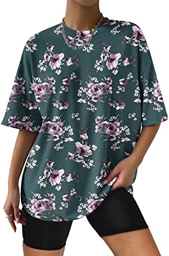 pbnbp Kadın Kısa Kollu Tee Bırakılan Omuz Büyük Boy Çiçek Yuvarlak Boyun Gömlek Streetwear Şık Yaz Dışarı Çıkmak Tişörtleri