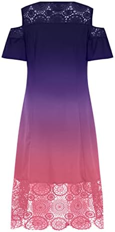 Kadın Artı Boyutu Gece Elbisesi Dantel Soğuk Omuz Ekip Çiçek Boyun Rahat Uzun Degrade Parti Maxi Elbise