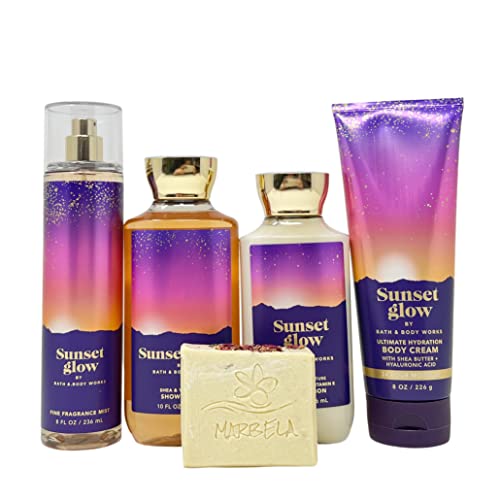 Bath & Body Works Sunset Glow Hediye Seti-Vücut Losyonu-Vücut Kremi-Koku Sisi-Duş Jeli-Tam Boy-4 oz Marbela Artisan Bar Sabunu