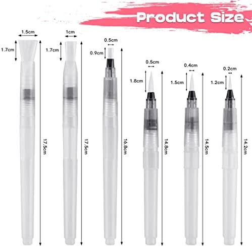 SLNFXC 6 Adet Düz / Ince Ucu Doldurulabilir Su Fırçaları Su Renk Fırça Kalem Seti Suluboya Boyama cetvel kalemi