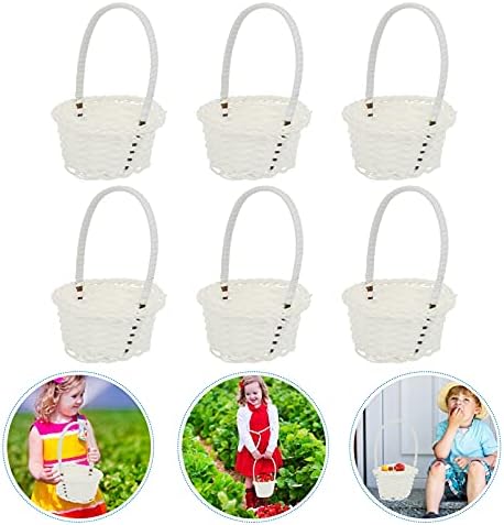 Cabilock Beyaz Hasır Sepet 6 adet Oval Doğal Hasır Piknik kollu sepet El Dokuması Sepet Meyve Sebze Toplama için Büyük Depolama
