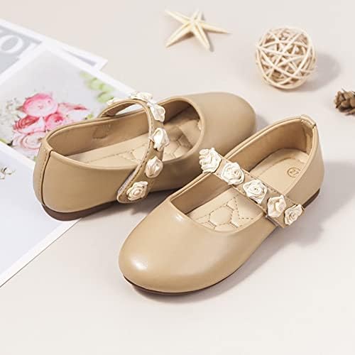 Bebek Kız Elbise Ayakkabı Kaymaz Yumuşak Mary Jane Ayakkabı Düşük Topuk Prenses çiçekli ayakkabı Parti okul ayakkabısı (Haki,