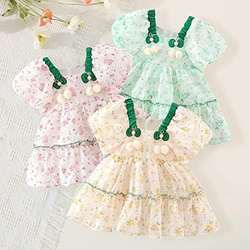 KAGAYD Kız Parti Elbise Toddler Kız Kısa Kollu Çiçek Baskılar Dantel Ruffles Prenses Elbise Dans Parti Elbise Giyim (Yeşil,