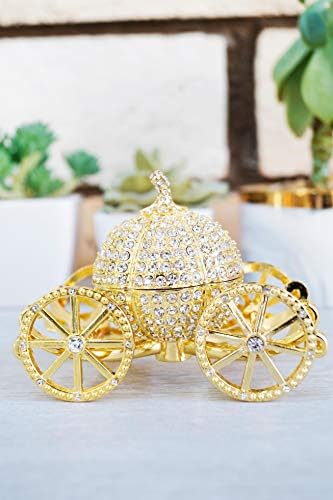 VI N VI Altın Prenses Külkedisi Gümüş Rhinestone Kristal Kabak Arabası Biblo Kutusu, Mücevher Kutusu / El Boyalı Koleksiyon