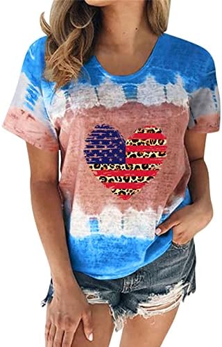 4th Temmuz Tişörtleri Gömlek Kadınlar için Kısa Kollu V Boyun T-Shirt ABD Bayrağı Çizgili Kravat Boya Vatansever Gömlek Tunik