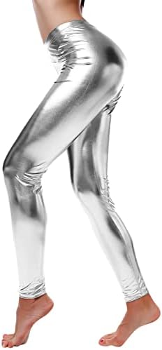 YALFJV Yoga pantolon yüksek bel cepler ile deri pantolon tayt bel pantolon kadın Legging ıslak bak Faux Yoga pantolon boyunca